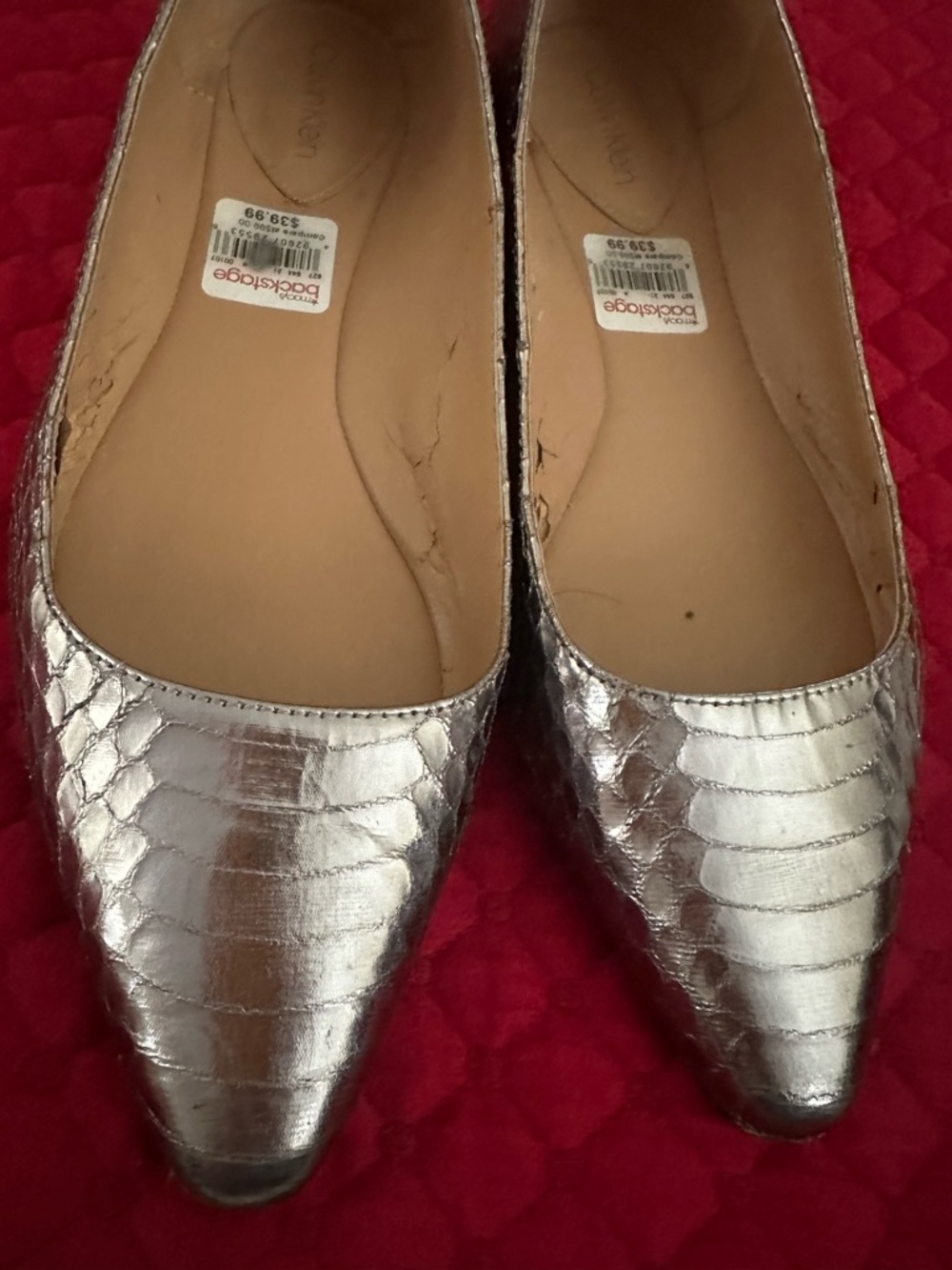 Calvin Clain Metallic Silver Pointed Toe Women's Flats